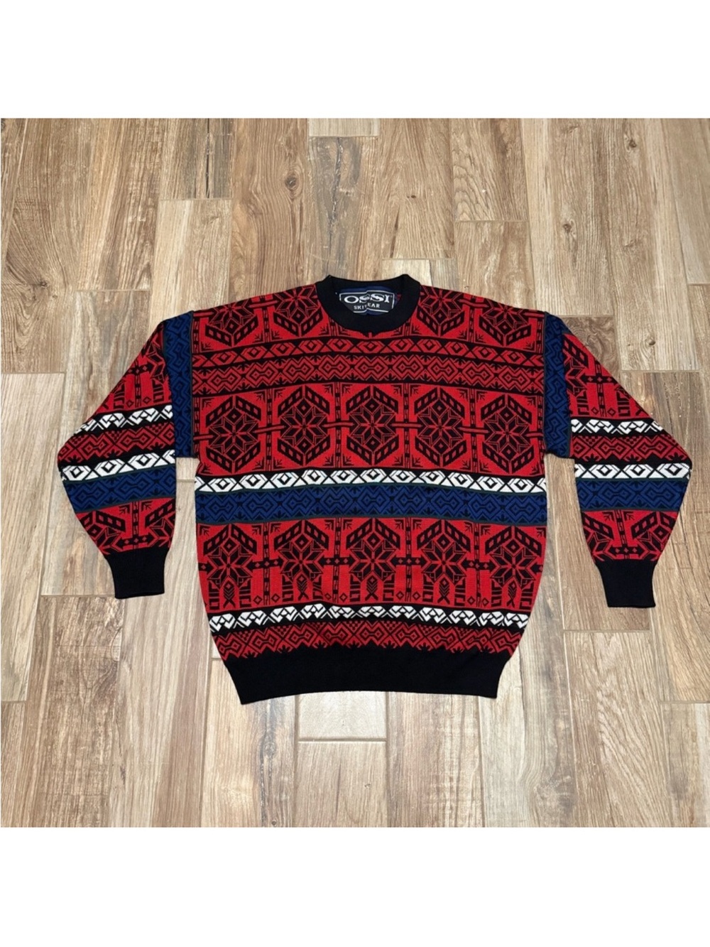 Vintage Ossi Skiwear Men’s Geometric Wool Blend Sweater